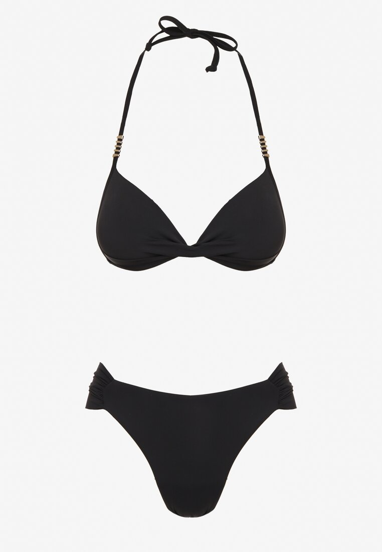 Czarne Bikini Biustonosz Push Up z Wiązaniem i Majtki Figi Miraviela