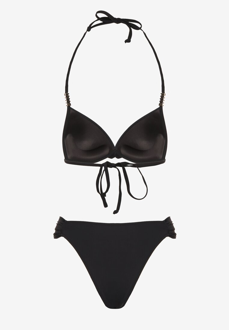 Czarne Bikini Biustonosz Push Up z Wiązaniem i Majtki Figi Miraviela