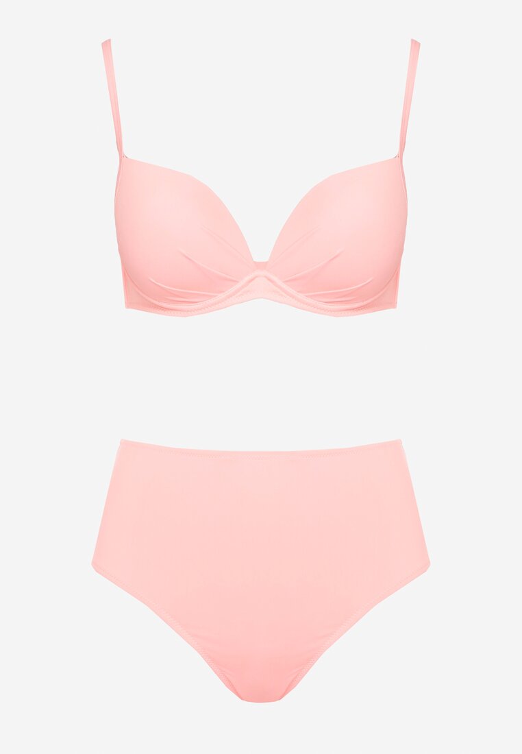 Różowe Klasyczne Bikini Majtki Typu Figi i Biustonosz Natinela