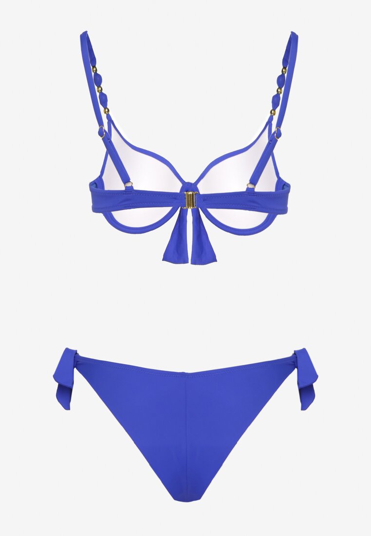 Niebieskie Bikini Biustonosz i Majtki Ozdobione Wiązaniem Uloselira