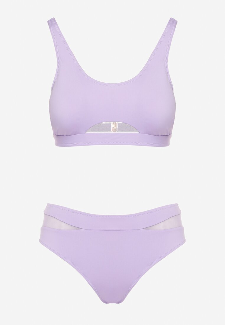 Fioletowe Bikini Majtki Figi i Biustonosz z Siateczkową Wstawką Natenira