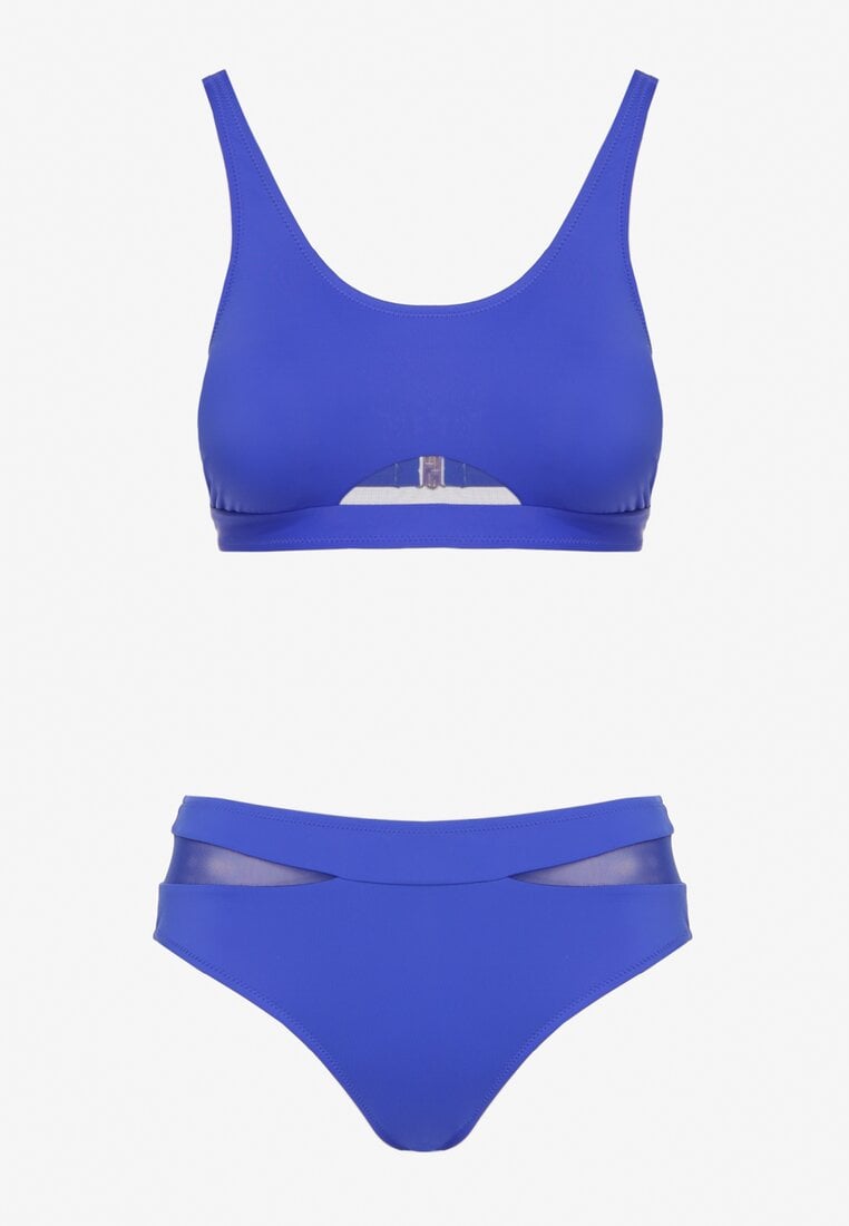 Niebieskie Bikini Majtki Figi i Biustonosz z Siateczkową Wstawką Natenira