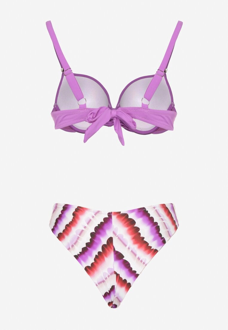Fioletowo-Różowe Bikini Biustonosz i Majtki Typu Figi z Nadrukiem Natimela