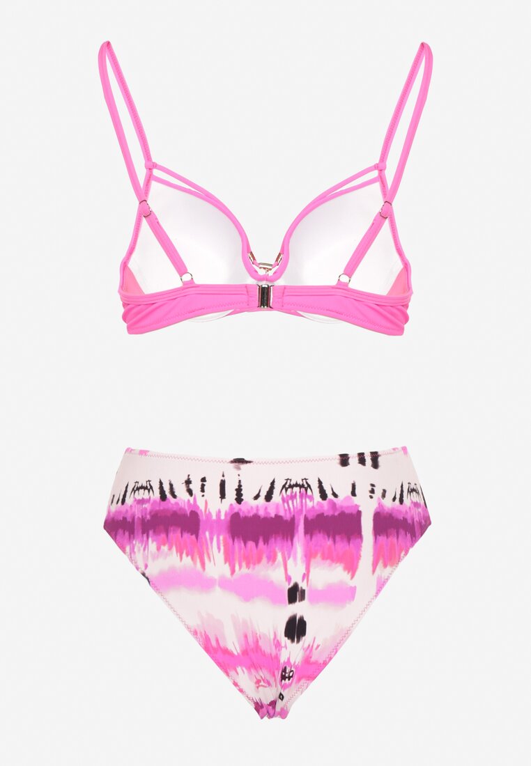 Fuksjowe Bikini Biustonosz Push-Up z Ozdobnymi Paskami i Majtki Typu Figi Kinrisa