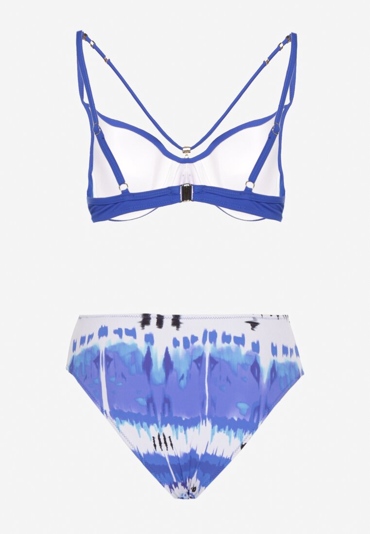 Niebieskie Bikini Biustonosz Push-Up z Ozdobnymi Paskami i Majtki Typu Figi Kinrisa