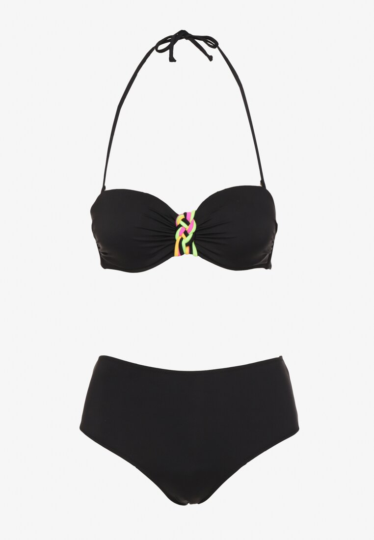Czarne Bikini Biustonosz z Geometrycznym Wzorem Majtki Typu Figi Ulosalia