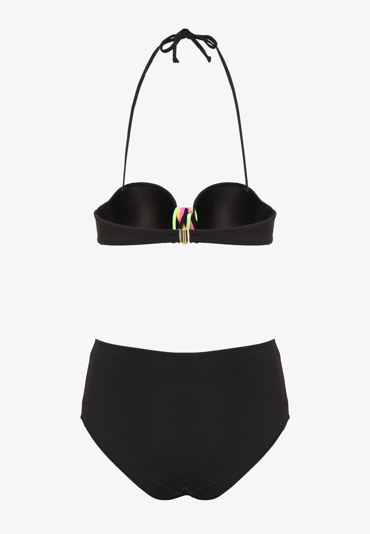 Czarne Bikini Biustonosz z Geometrycznym Wzorem Majtki Typu Figi Ulosalia