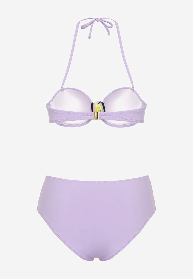 Fioletowe Bikini Biustonosz z Geometrycznym Wzorem Majtki Typu Figi Ulosalia