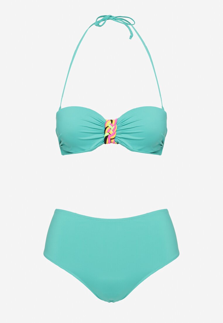 Ciemnozielone Bikini Biustonosz z Geometrycznym Wzorem Majtki Typu Figi Ulosalia