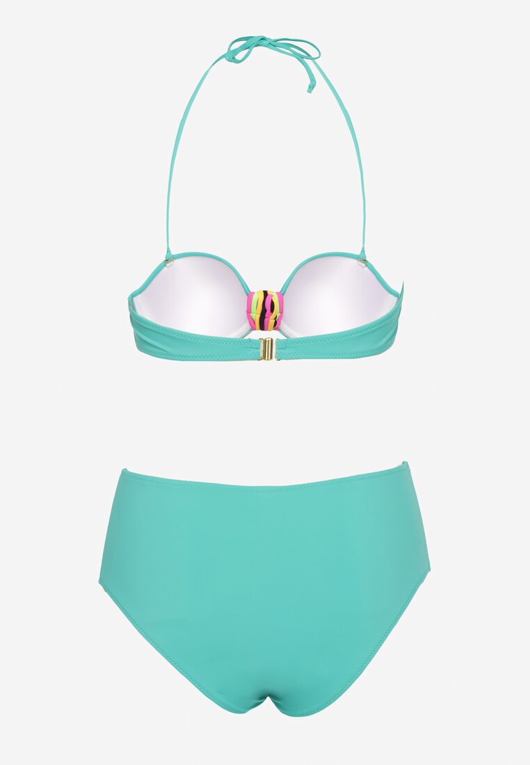 Ciemnozielone Bikini Biustonosz z Geometrycznym Wzorem Majtki Typu Figi Ulosalia