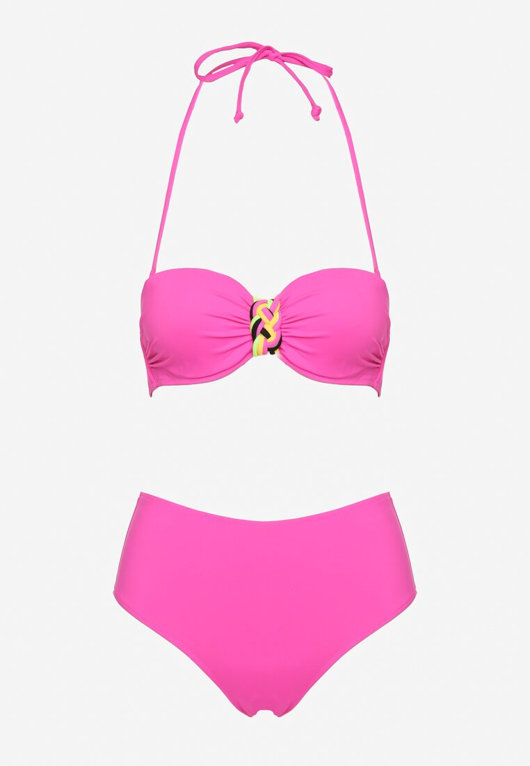 Fuksjowe Bikini Biustonosz z Geometrycznym Wzorem Majtki Typu Figi Ulosalia