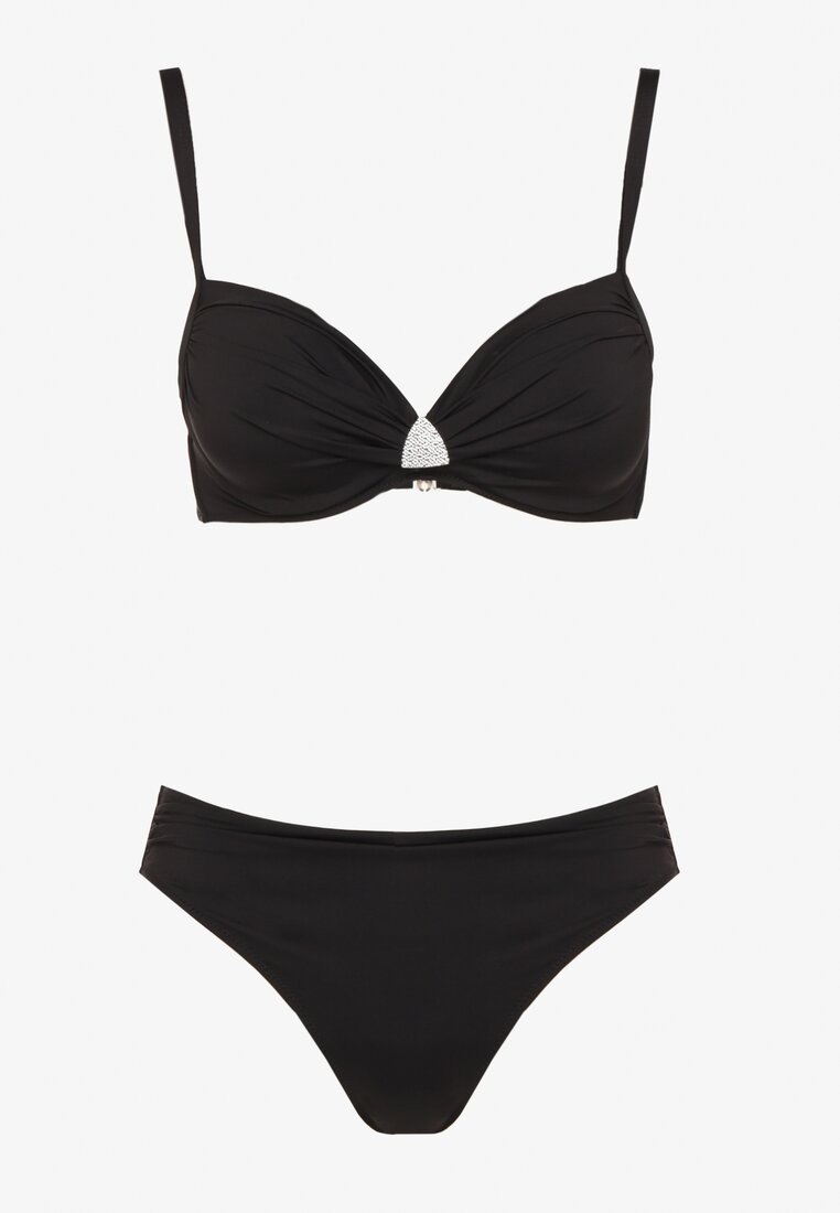 Czarne Bikini Biustonosz z Trójkątną Ozdobą i Majtki Typu Figi Natisalia