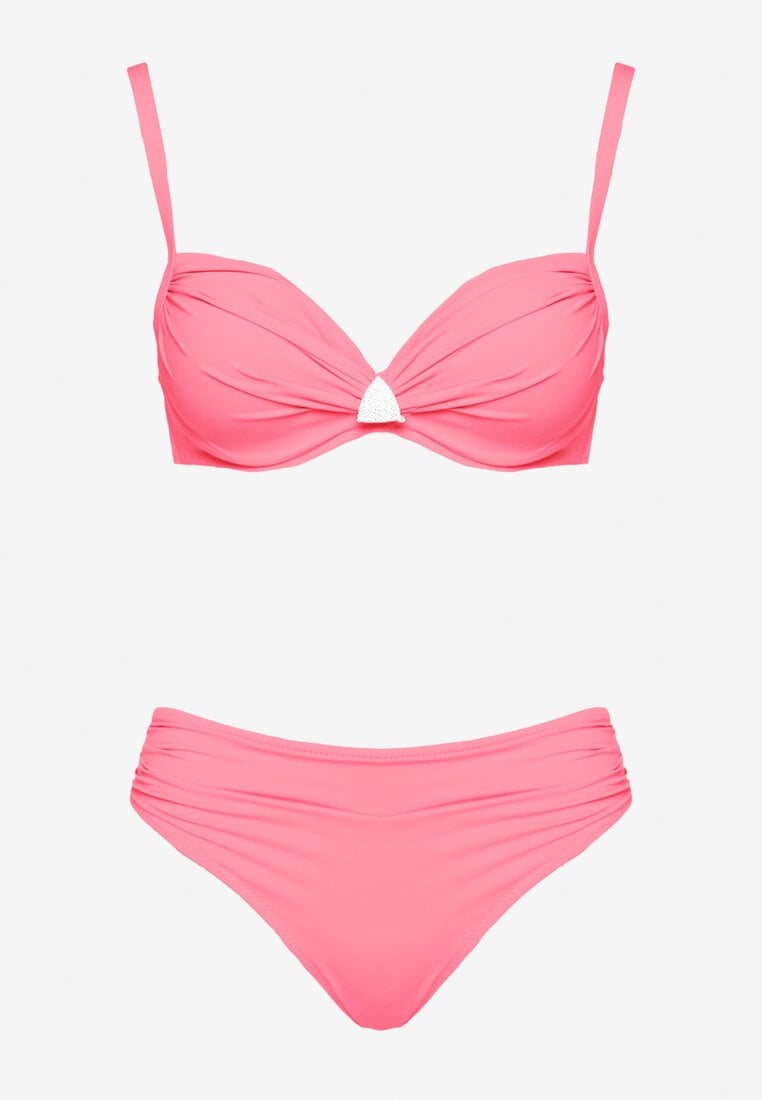 Różowe Bikini Biustonosz z Trójkątną Ozdobą i Majtki Typu Figi Natisalia