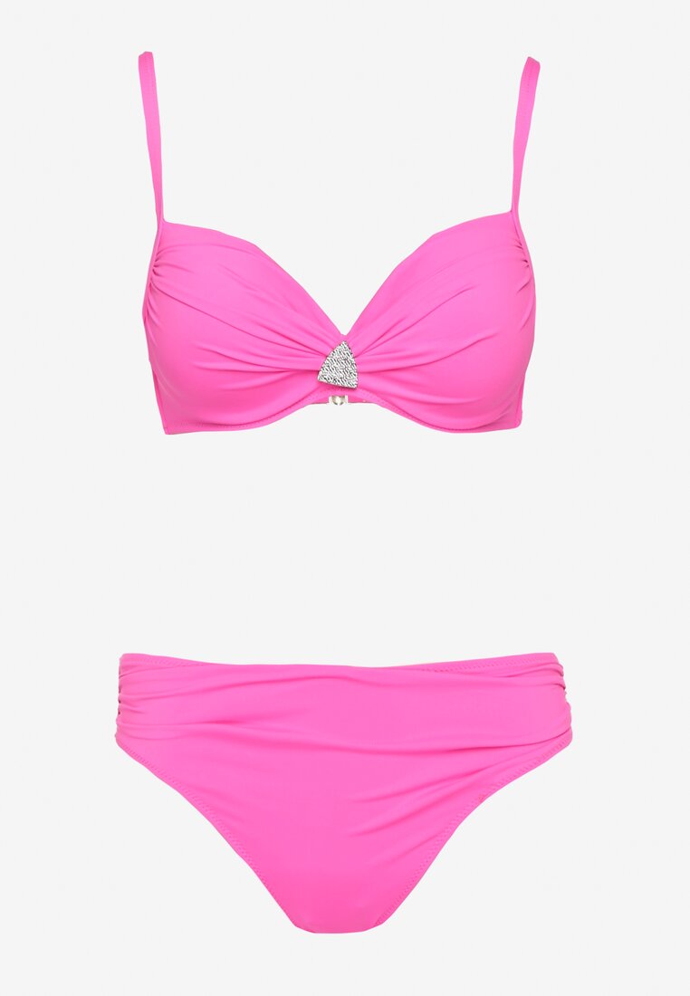 Fuksjowe Bikini Biustonosz z Trójkątną Ozdobą i Majtki Typu Figi Natisalia