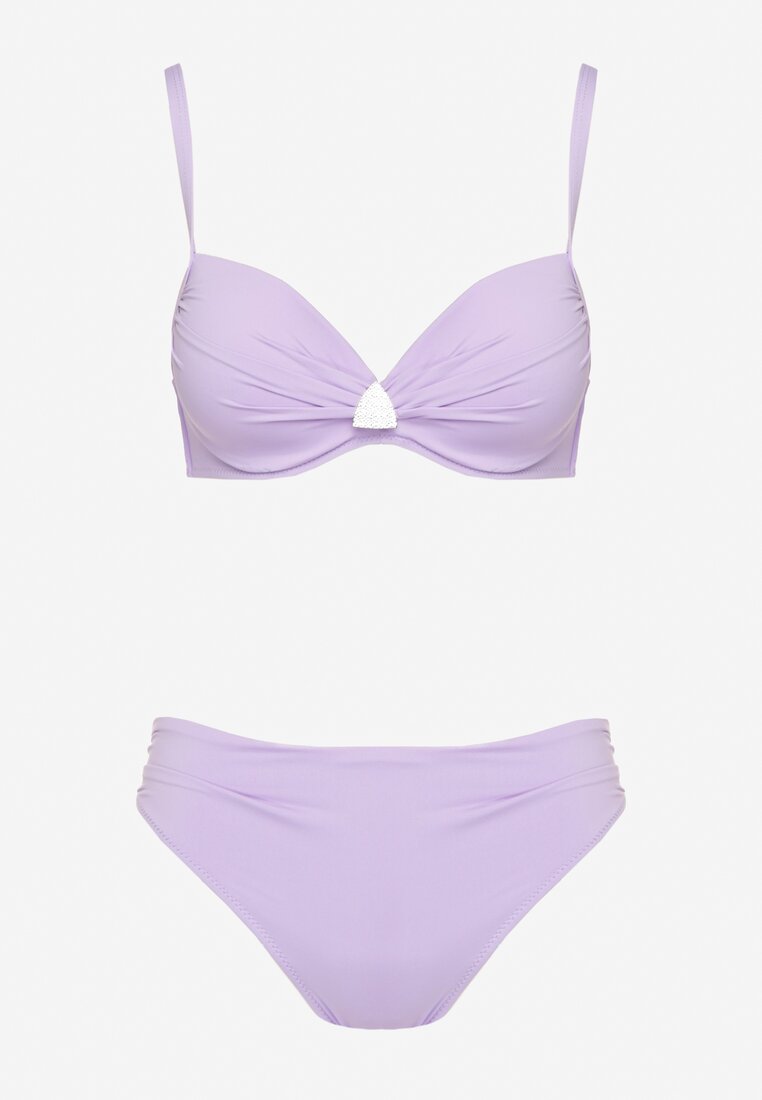 Fioletowe Bikini Biustonosz z Trójkątną Ozdobą i Majtki Typu Figi Natisalia