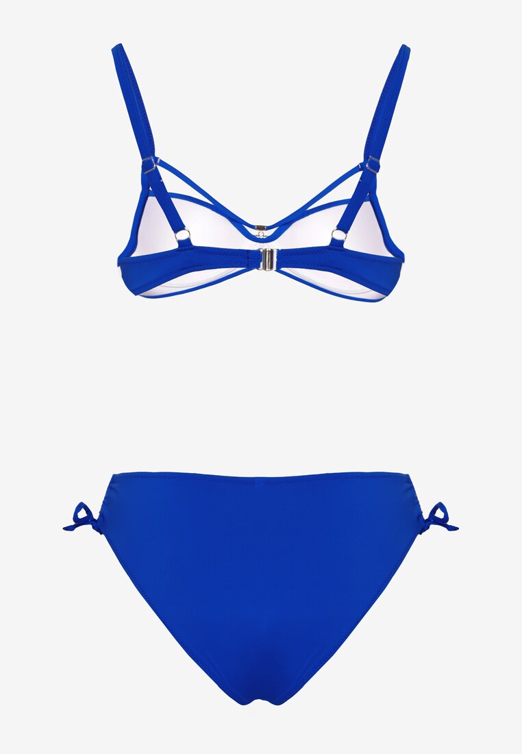 Niebieskie Bikini Biustonosz z Aplikacją i Majtki Figi ze Ściągaczami Ulosella