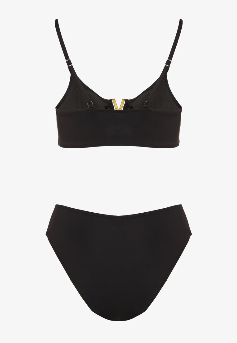 Czarne Bikini Biustonosz z Metaliczną Ozdobą i Majtki Figi Kinirela
