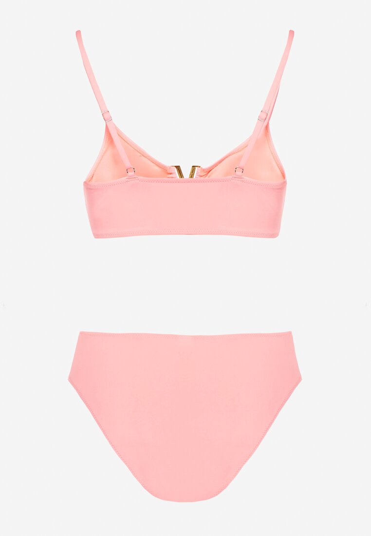 Różowe Bikini Biustonosz z Metaliczną Ozdobą i Majtki Figi Kinirela