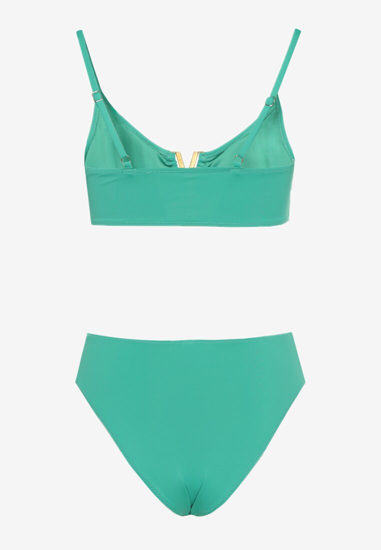 Ciemnozielone Bikini Biustonosz z Metaliczną Ozdobą i Majtki Figi Kinirela