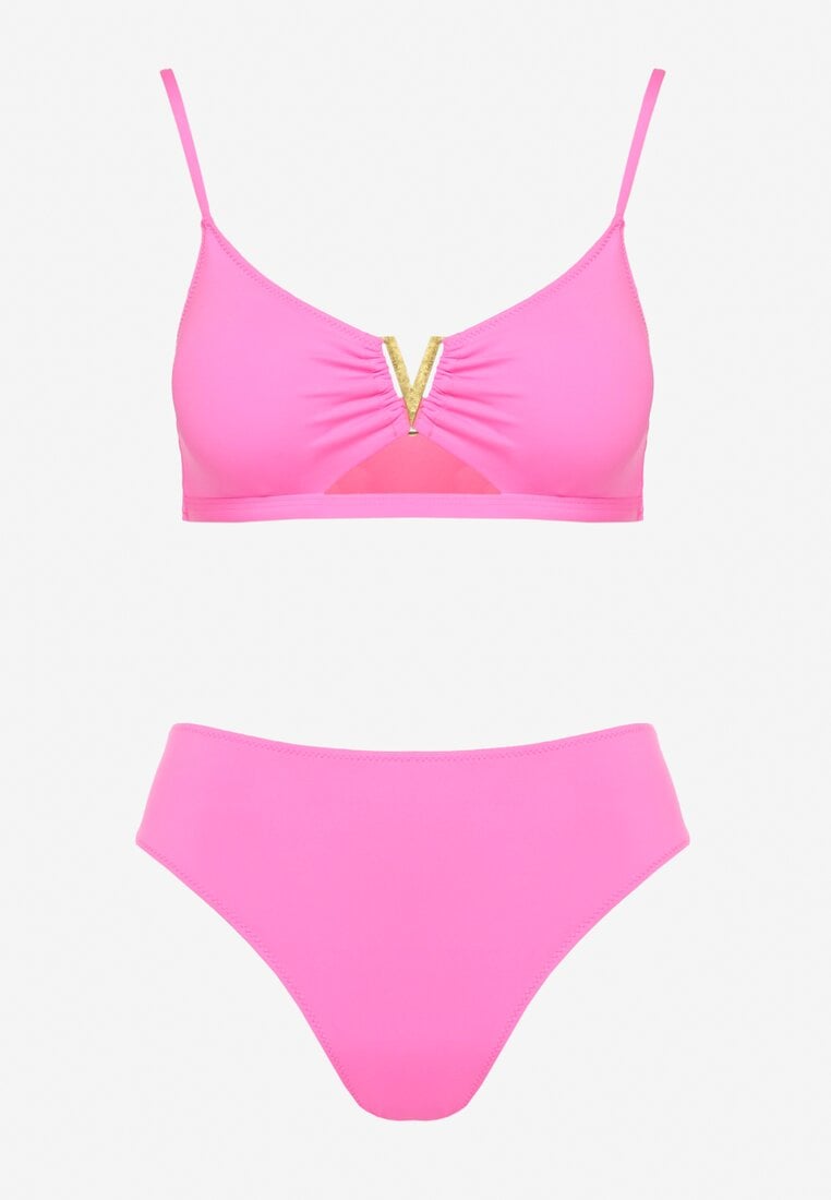 Fuksjowe Bikini Biustonosz z Metaliczną Ozdobą i Majtki Figi Kinirela