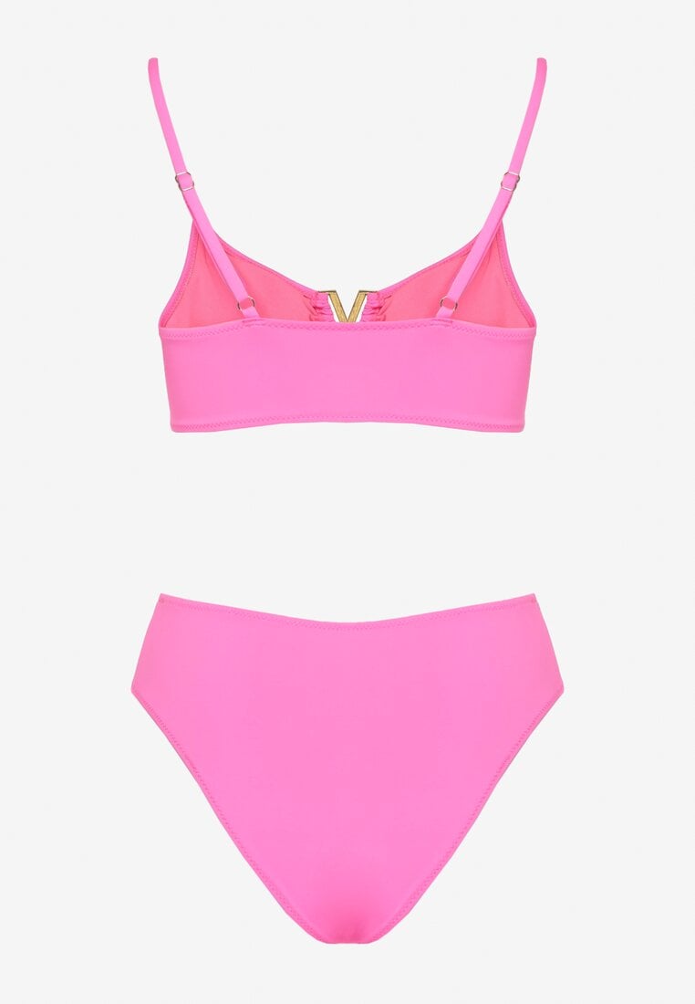Fuksjowe Bikini Biustonosz z Metaliczną Ozdobą i Majtki Figi Kinirela