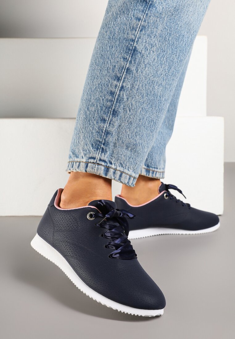 Granatowo-Różowe Sneakersy Półbuty Ozdobione Wstążką Filarissa