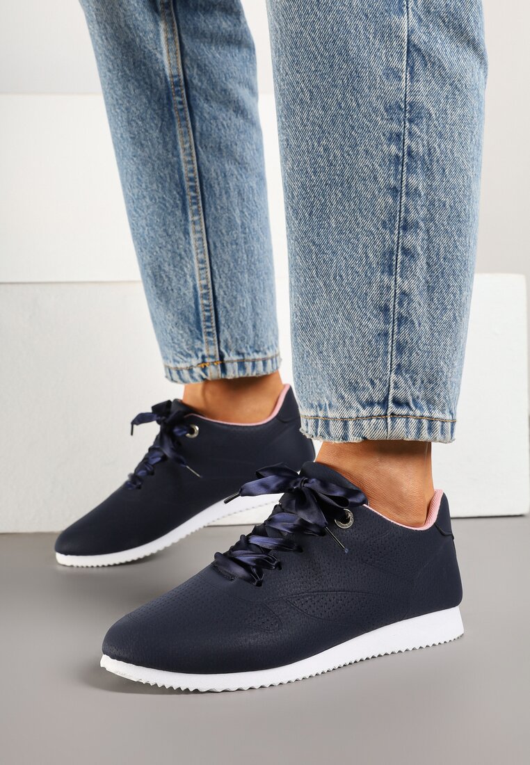 Granatowo-Różowe Sneakersy Półbuty Ozdobione Wstążką Filarissa