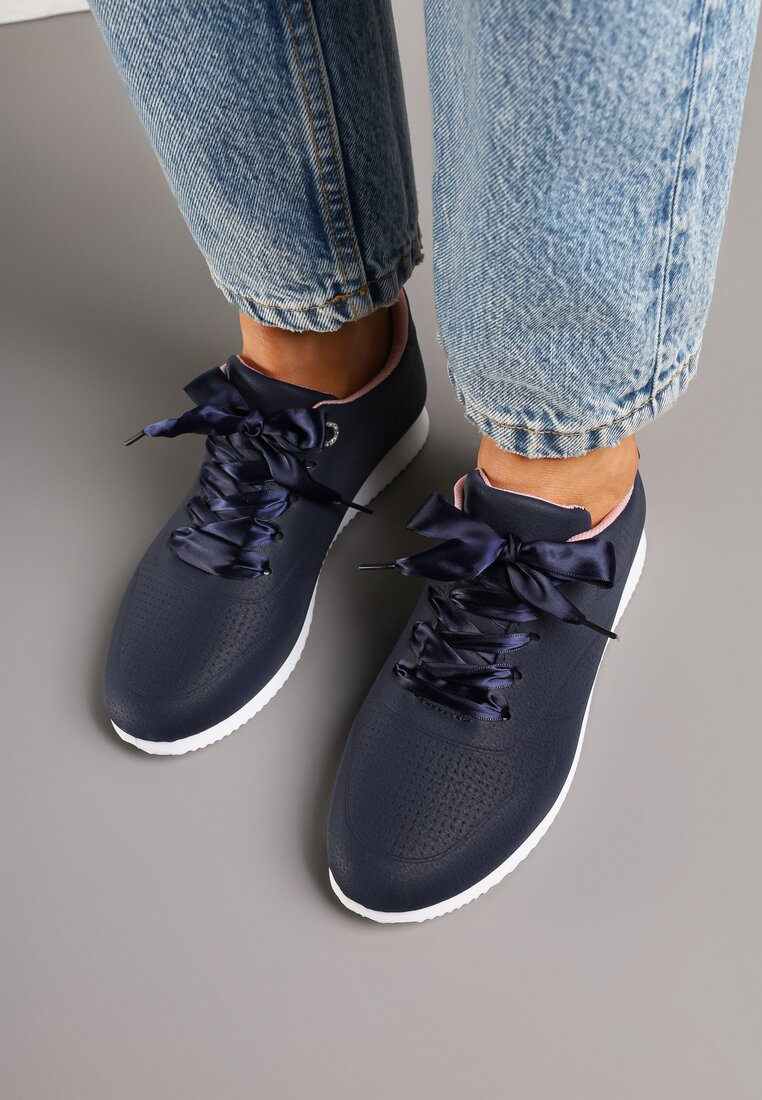 Granatowo-Różowe Sneakersy Półbuty Ozdobione Wstążką Filarissa