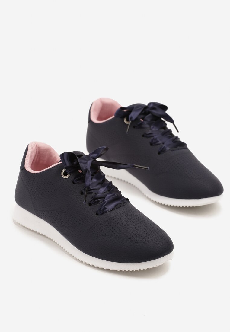 Granatowo-Różowe Sneakersy Półbuty Ozdobione Wstążką Filarissa