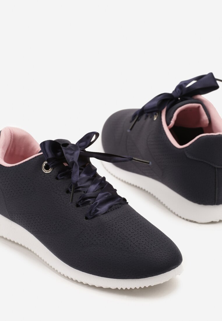 Granatowo-Różowe Sneakersy Półbuty Ozdobione Wstążką Filarissa