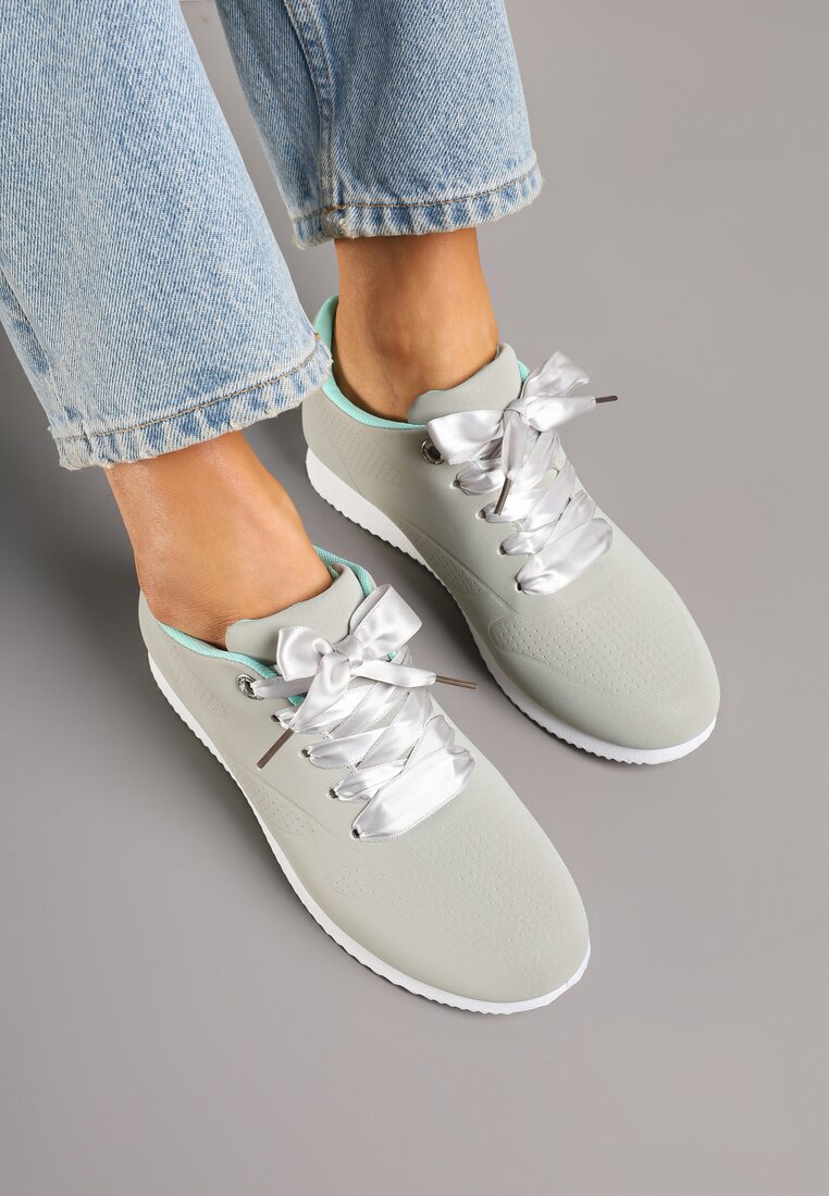 Szaro-Niebieskie Sneakersy Półbuty Ozdobione Wstążką Filarissa