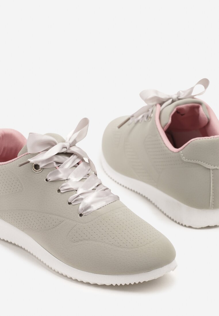 Szaro-Różowe Sneakersy Półbuty Ozdobione Wstążką Filarissa