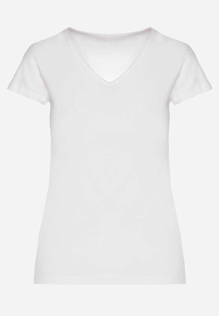 Biały T-shirt z Bawełny o Prostym Kroju z Dekoltem w Serek Fevireena