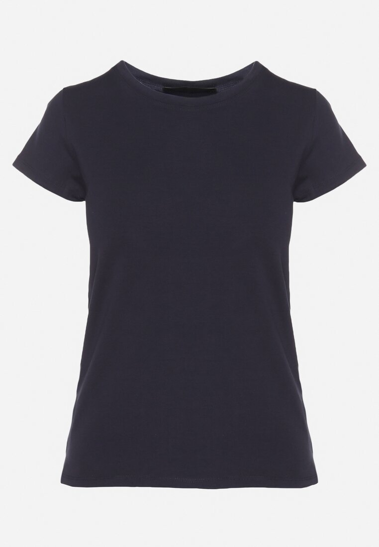 Granatowy Bawełniany Klasyczny T-shirt Lunolia