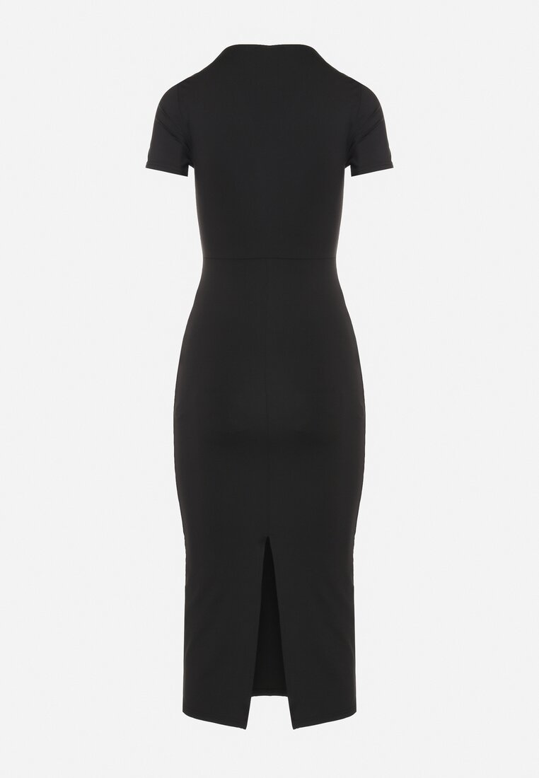Czarna Sukienka Dopasowana Bodycon z Dekoltem w Serek Efricene