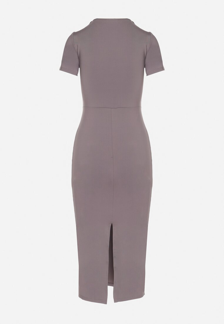 Szara Sukienka Dopasowana Bodycon z Dekoltem w Serek Efricene