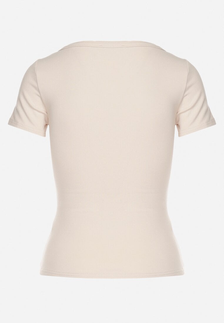 Jasnobeżowy T-shirt z Bawełny z Okrągłym Dekoltem Efruna