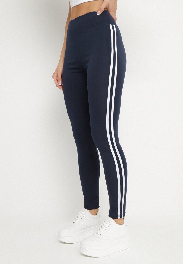 Granatowe Legginsy z Ozdobnymi Lampasami Janiaima