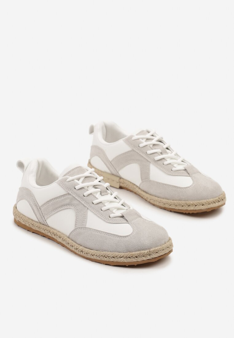 Biało-Szare Sneakersy w Stylu Klasycznych Tenisówek z Plecioną Podeszwą Fevanelle