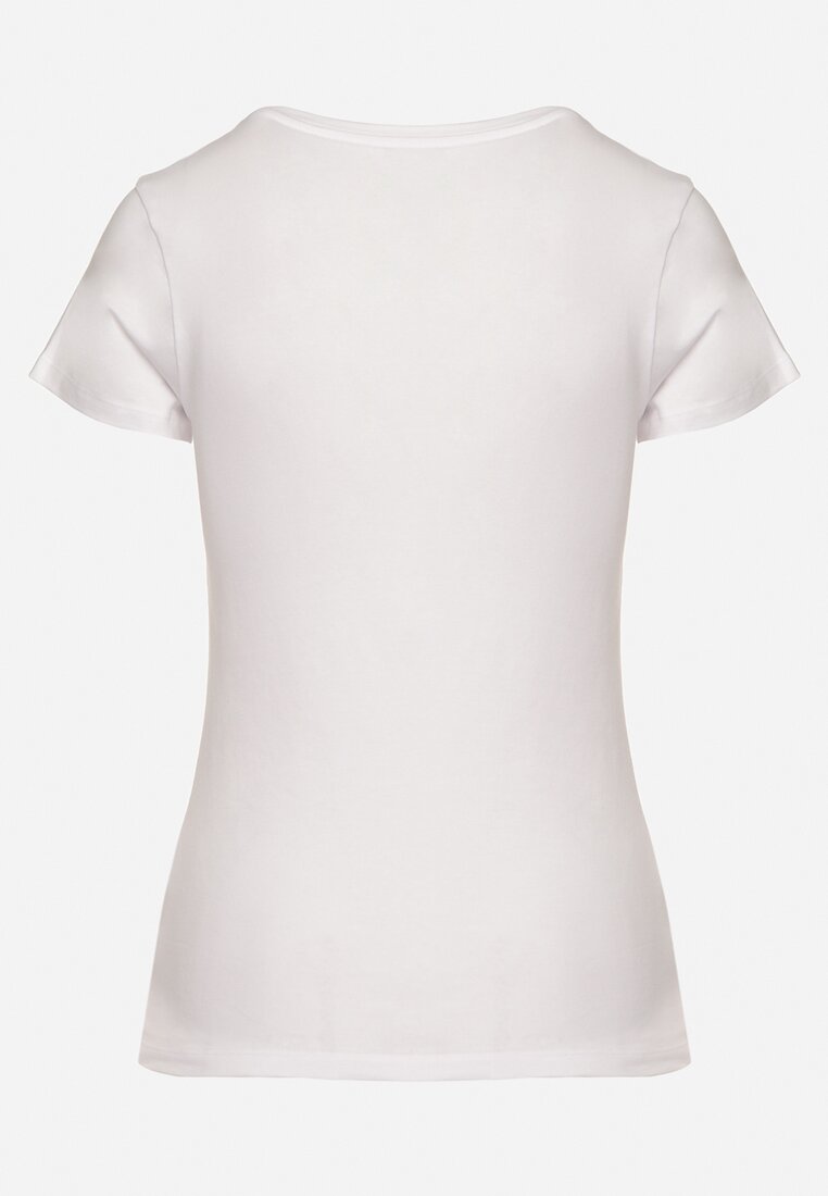Biały Bawełniany T-shirt z Ozdobnym Nadrukiem Zaromira