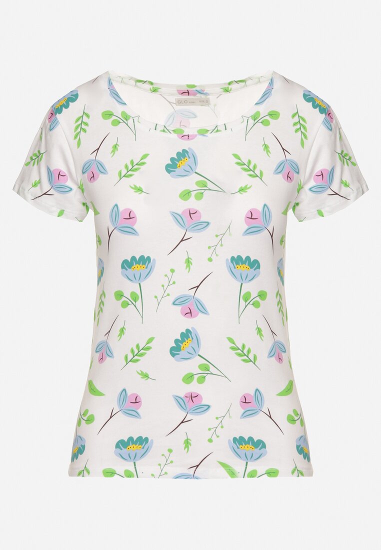 Biało-Zielony Bawełniany T-shirt Ozdobiony Nadrukiem Zarice