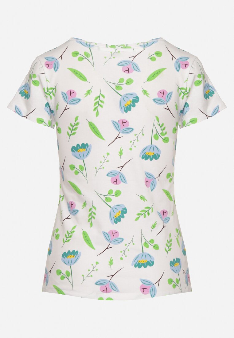 Biało-Zielony Bawełniany T-shirt Ozdobiony Nadrukiem Zarice