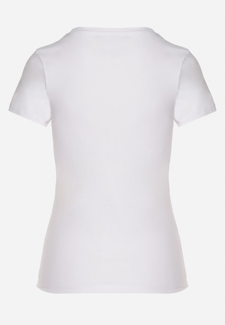 Biało-Niebieski T-shirt z Bawełny z Ozdobnym Nadrukiem Zaromeira