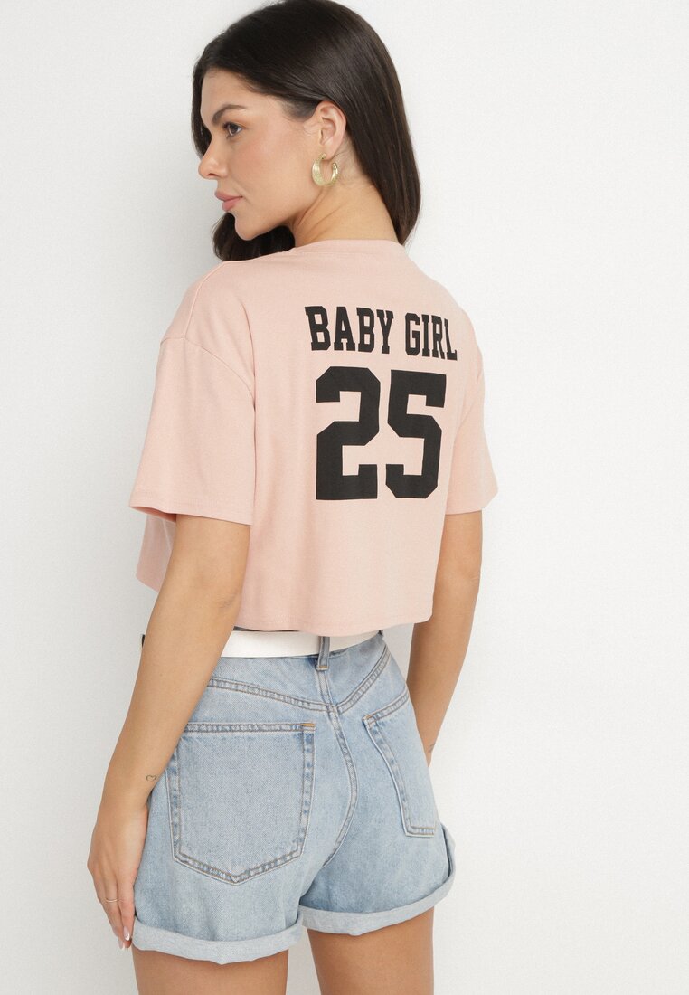 Ciemnoróżowy Bawełniany T-shirt Oversize o Krótkim Kroju Zariona
