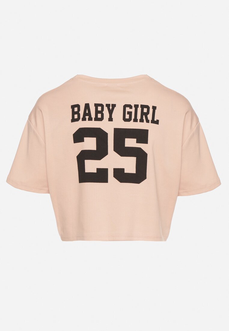 Ciemnoróżowy Bawełniany T-shirt Oversize o Krótkim Kroju Zariona