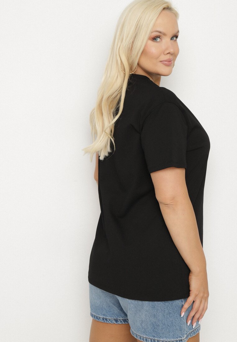 Czarny Bawełniany T-shirt Ozdobiony Sercem Tolianee