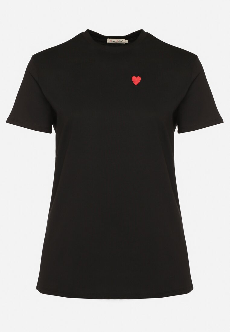 Czarny Bawełniany T-shirt Ozdobiony Sercem Tolianee