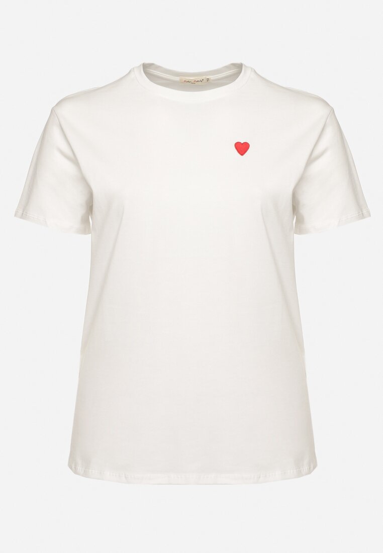 Biały Bawełniany T-shirt Ozdobiony Sercem Tolianee