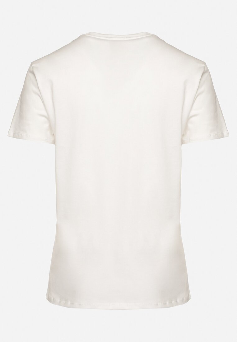 Biały Bawełniany T-shirt Ozdobiony Sercem Tolianee