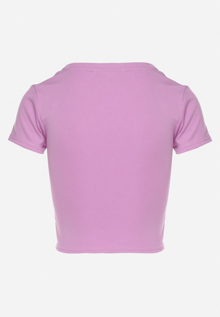 Jasnofioletowy T-shirt z Prążkowanego Materiału o Krótkim Kroju Telunna